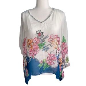Lola Floral Kimono Style Silk Blend Top NWT